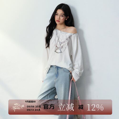 FPMZ少女风2026小马斜肩长袖T恤