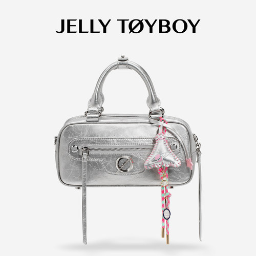 【新品】JTB极光波士顿包.新款银色手提包女小众斜挎包机车小拎包