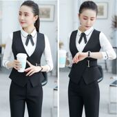 秋冬装 长袖 酒吧酒庄餐厅领班工作服 女西服马甲女套装 餐饮经理工装