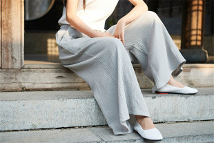 瑜伽裤 中国风水洗绉布阔腿裤 特 文艺复古裙裤 清仓春秋棉麻高腰甩裤