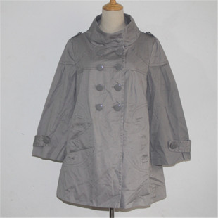 春秋季新品韩版纯色风衣女宽松棉质A字中长款大衣双排扣外套女特