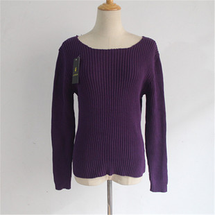 春秋季新款圆领坑条纹套头短款修身毛衣女长袖打底针织衫特价甩货