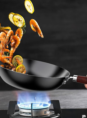 苏泊尔精铁炒锅32cm无涂层铁锅明火燃气带玻璃盖炒菜锅VC32BH01