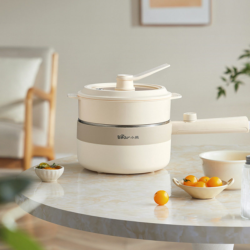 小熊电煮锅DRG-F16S3家用多功能小型电火锅蒸锅不锈钢1.6L带蒸笼