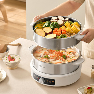 小熊电火锅DHG-F60L2不锈钢分体式家用多功能新款电煮锅0涂层6L大