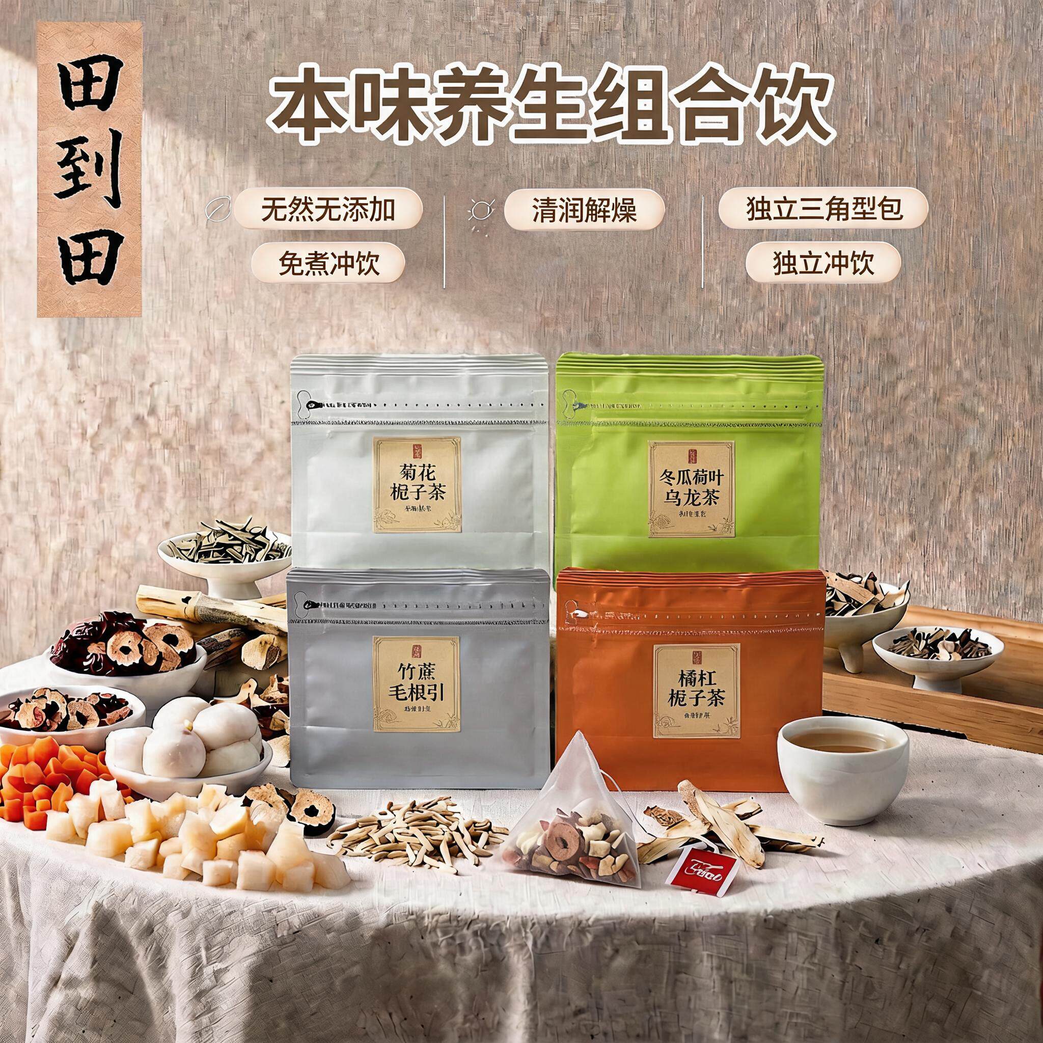 田到田本味养生菊苣栀子竹蔗茅根冬瓜荷叶乌龙橘红栀子茶下午茶