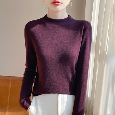 超细水溶半高领羊毛衫女针织打底衫长袖套头毛衣百搭内搭纯色上衣