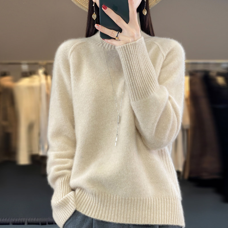 王菲同款加厚半高领针织毛衣女士慵懒风明星纯羊毛衫保暖打底衫