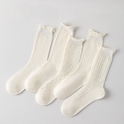 女款袜芭蕾风花边堆堆纯白色JK