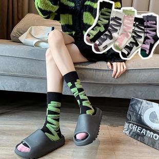 街头个性 袜子女春秋季 百搭撞色条纹中筒袜ins潮日系网红外穿时尚