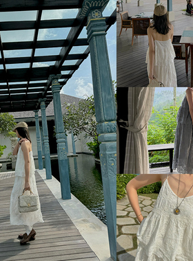 NW80EN 《不合逻辑的诗》法式度假风修身百搭绳绣丝绵吊带背心女