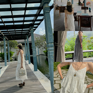 NW80EN 《不合逻辑的诗》法式度假风修身百搭绳绣丝绵吊带背心女