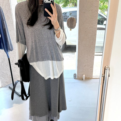 设计师远程假两件T恤女