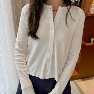 T时尚 三色自留 肌理荷叶边长袖 短款 休闲简约百搭 婴儿棉志愈小开衫