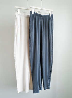 NW8 0EN 早秋 日产压褶面料锥形宽松休闲裤 松紧腰头裤子女款通勤