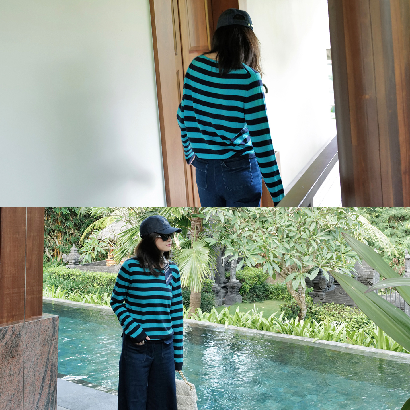 设计师原创圆领条纹小羊绒毛衫