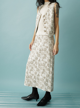 NW80EN 棉双面提花半裙气质优雅华丽高腰A字中长款显瘦半身裙女装