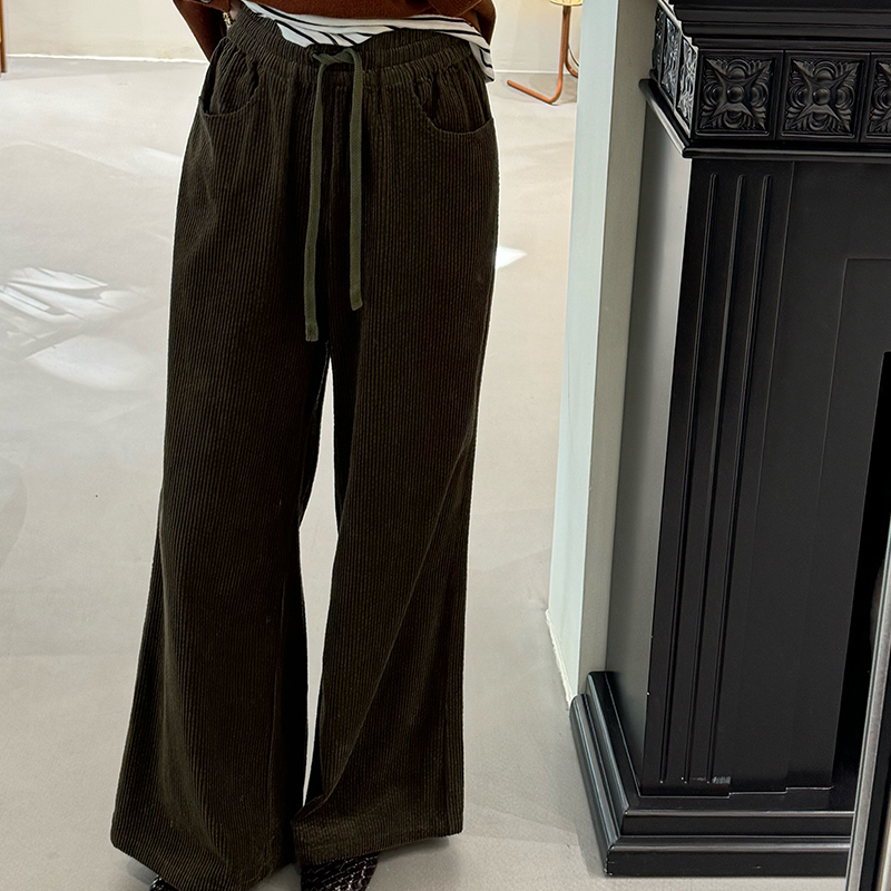 设计师原创松紧腰灯芯绒裤