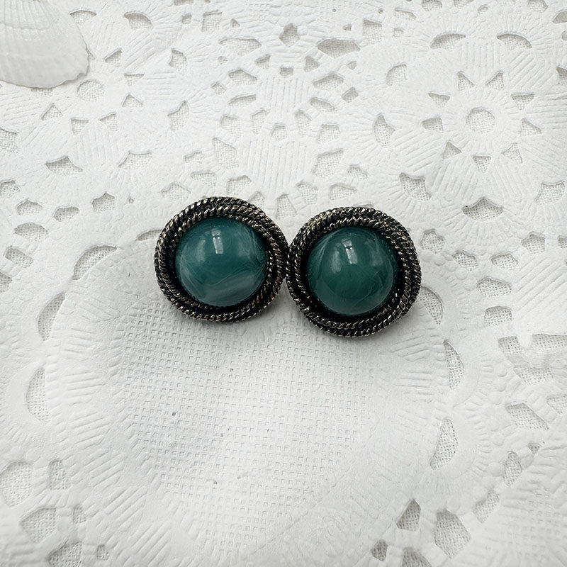 中式复古耳饰绿色圆形港风银针仿玛瑙做旧耳钉气质百搭【B075】,饰品/流行首饰/时尚饰品新,耳环,淘宝优惠券,粉丝福利购,淘宝优惠卷