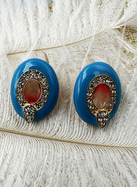 中式复古耳环轻奢滴釉珐琅时尚耳钉小众耳饰【C449】