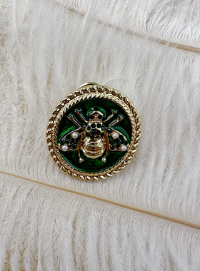 日系圆形可爱胸针绿色小蜜蜂造型防走光小胸针配大衣开衫【H018】