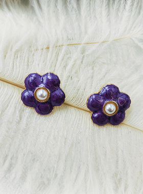 新款耳环女花朵小众设计感耳饰时尚气质百搭紫色耳钉【B535】