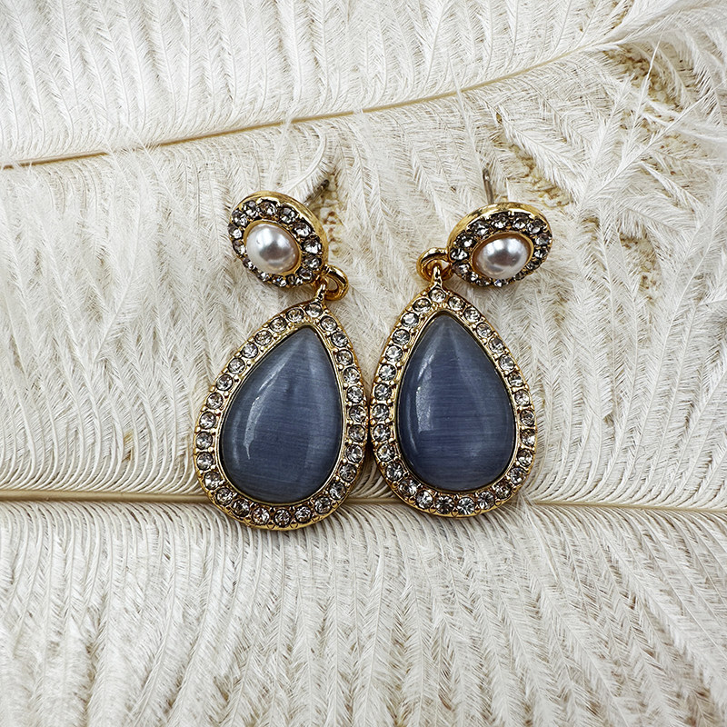 复古宫廷精致水滴猫眼石耳环法式优雅耳钉气质镶钻耳饰【C435】,饰品/流行首饰/时尚饰品新,耳环,淘宝优惠券,粉丝福利购,淘宝优惠卷