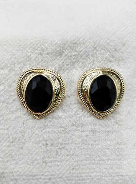 黑色系vintage复古耳饰经典宫廷小香桃心耳钉无耳洞耳夹【B041】
