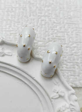 中式复古耳环韩式气质滴油斑点C字白色耳钉无耳洞耳夹饰品【998】