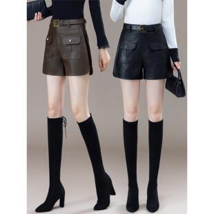 皮裤短裤秋外穿高腰大码胖mm巨显瘦裤子女2025新款a字阔腿裤靴裤