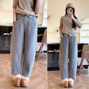 今年流行超火裤子弯刀裤女2025新款冬加绒毛呢休闲裤小个子香蕉裤