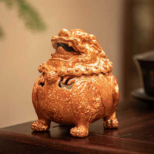 云南斑铜熏炉瑞兽狻猊仿古案头狮子炉中式炉摆件