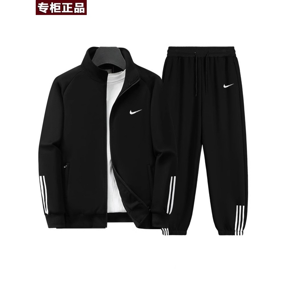 奥莱官方旗舰店唯品会春秋款休闲运动服三条杠套装跑步男女开衫卫