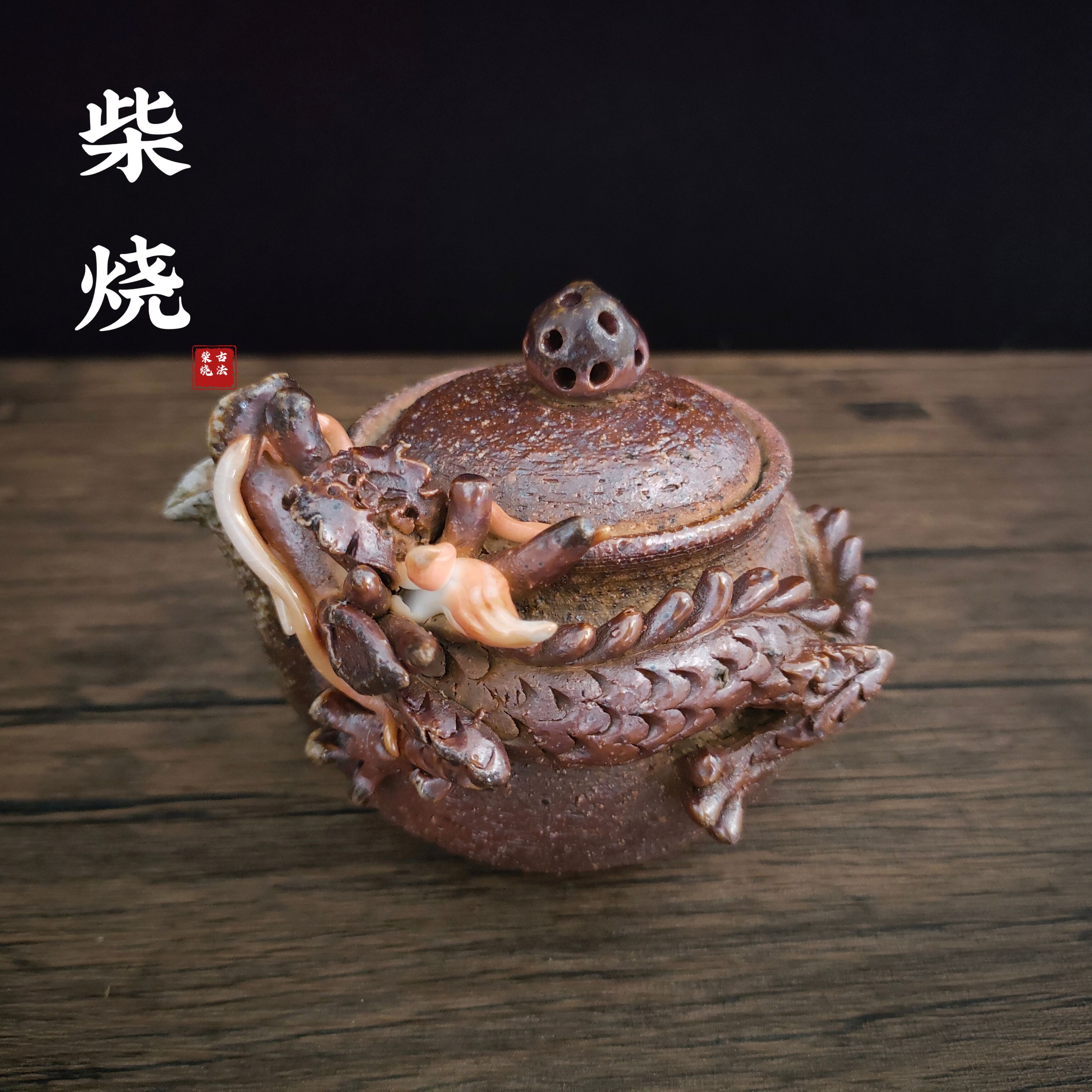 柴烧龙宝瓶粗陶纯手工泡茶壶陶瓷复古茶具龙壶中薄胎泡茶壶备前风
