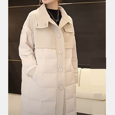 新款中长白鸭绒呢子大衣外套立领