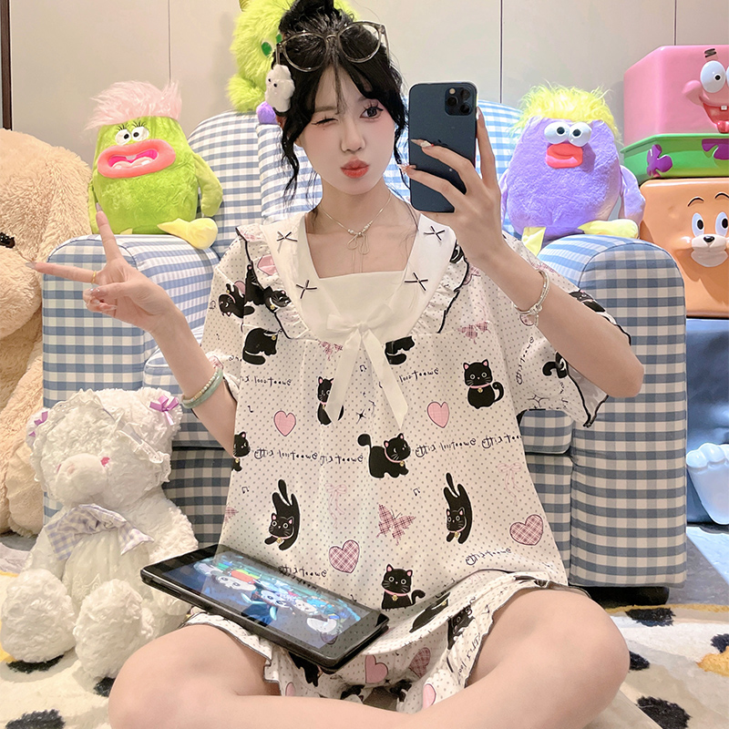 加肥加大码短袖短裤套装