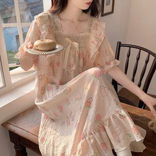 泡泡棉可爱短袖 睡裙女夏季 公主风睡衣春夏天宽松蝴蝶结甜美家居服