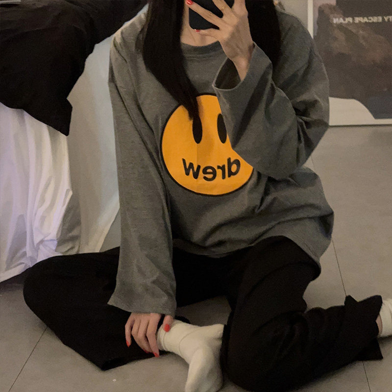 网红带胸垫睡衣女春秋季长袖圆领休闲学生韩版宿舍居家针织棉套装