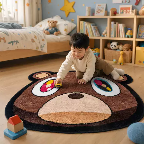 Trendy Kanye West Dropout Bear Tufted/Embroidered Rug Cushion for Living Room, Bedroom, Children's Irregular Floor Mat