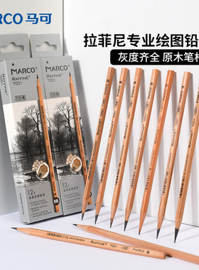 Marco马可专业美术绘画原木素描铅笔画画炭笔2B/HB/4B/6B/8B/10B初学者素描笔素描套装马克2比铅笔7001