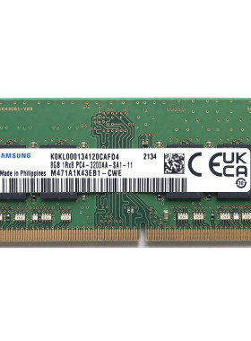 三星8G 1RX8 PC4-3200AA-SA1-11 M471A1K43EB1-CWE 笔记本内存条