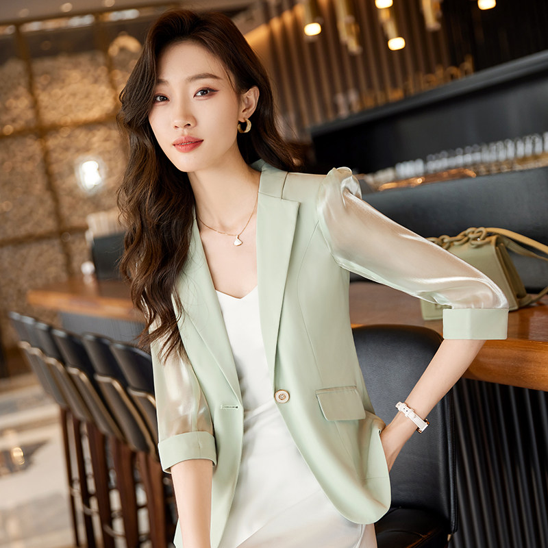 雪纺西装外套女夏季薄款2026新款小个子休闲七分袖防晒小西服夏天