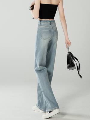 浅色小个子直筒牛仔裤女春秋冬2025新款今年流行高腰宽松阔腿裤子
