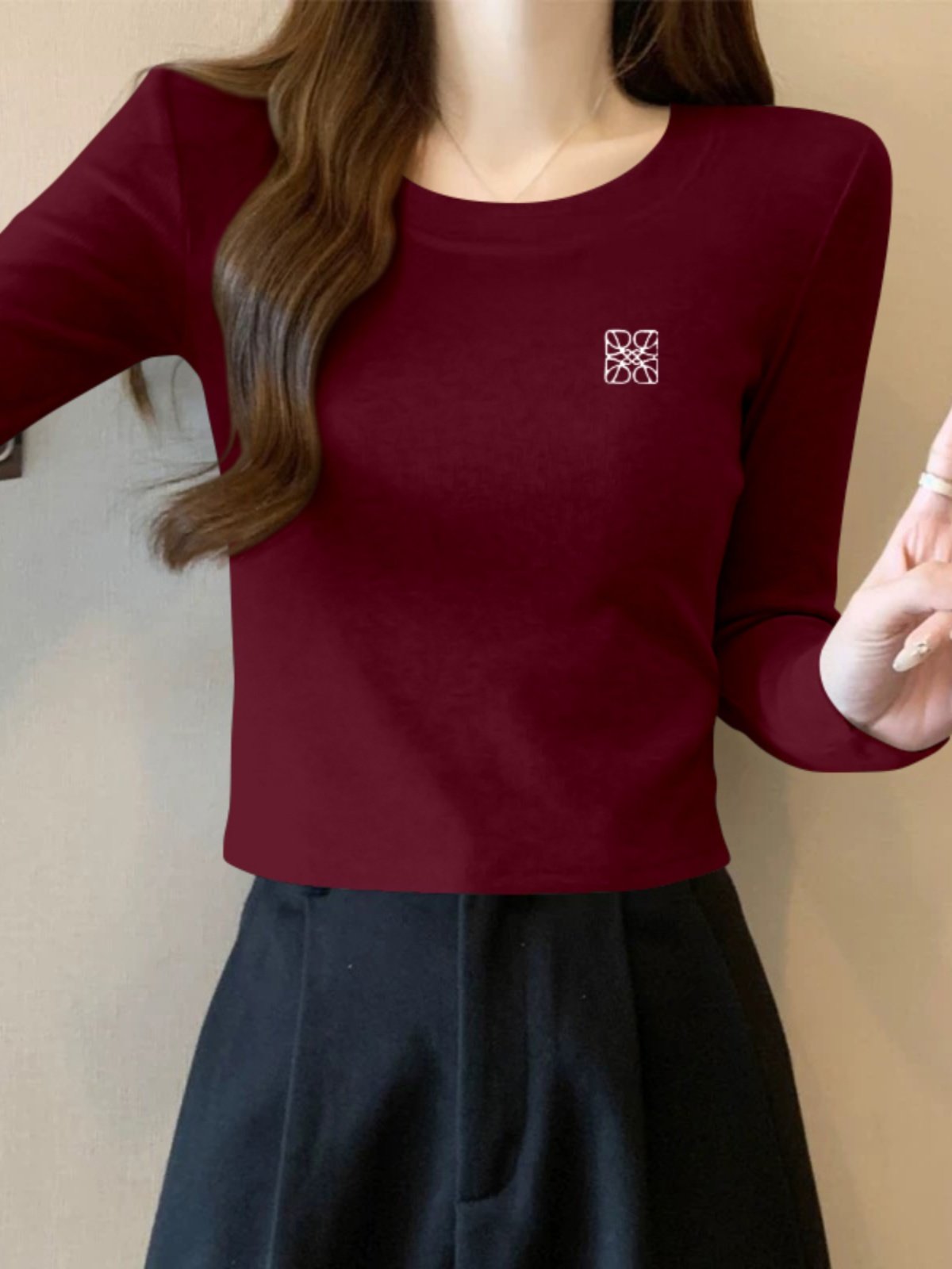 酒红色短款正肩打底衫女内搭2025新款春秋修身加绒长袖T恤上衣潮,女装/女士精品,大码内搭,淘宝优惠券,粉丝福利购,淘宝优惠卷