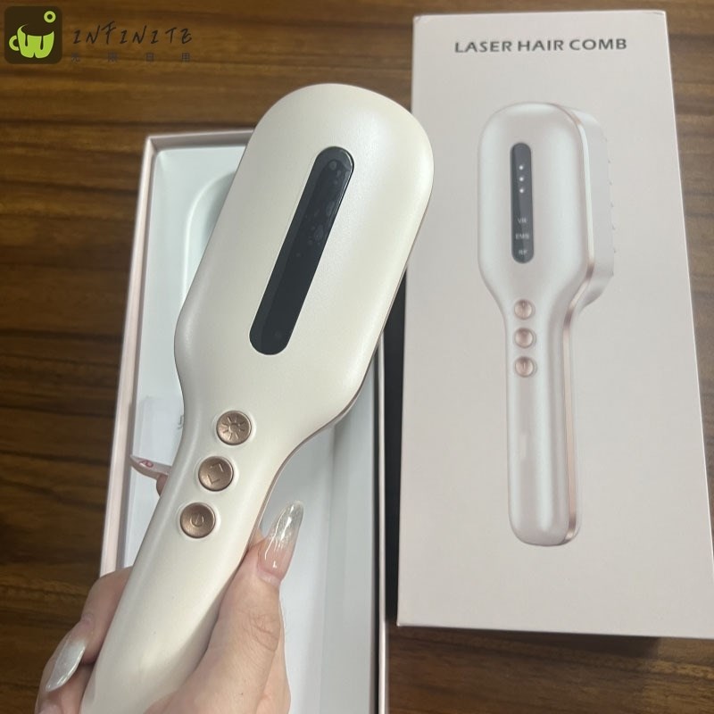 电动按摩梳跨境红蓝光RF导液激光头皮上药器EMS充电款防脱生发梳