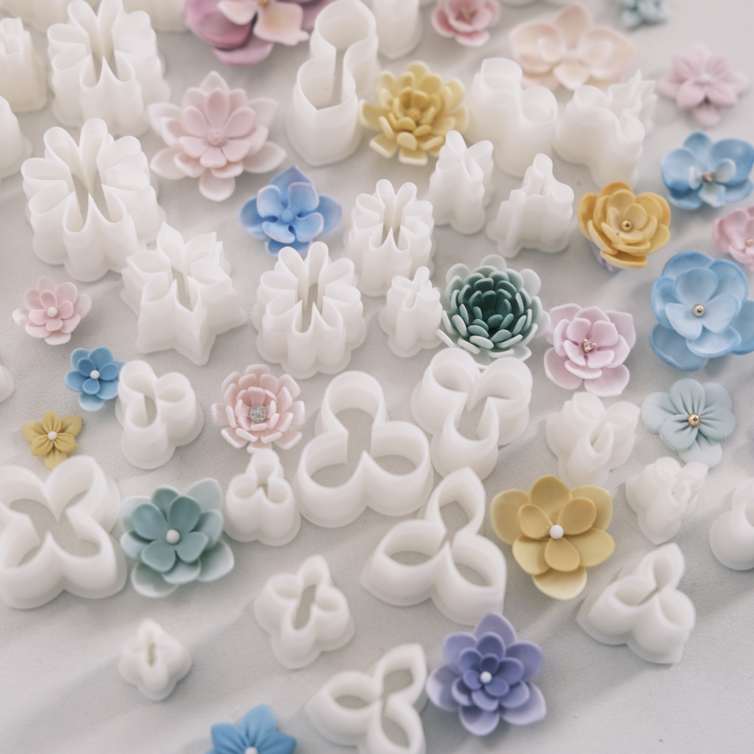 软陶模具立体花朵绣球桂花菊花花瓣三个组合模具耳饰粘土超薄切口