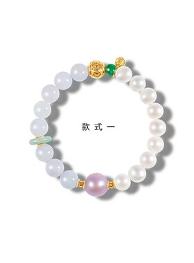 现货天然缅甸翡翠淡水珍珠手串女款925银镀18K金圆珠手链源头工厂