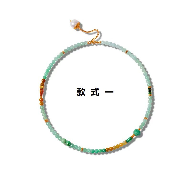 现货天然缅甸A货翡翠项链女款S925银镀18K金珍珠锁骨链毛衣链工厂