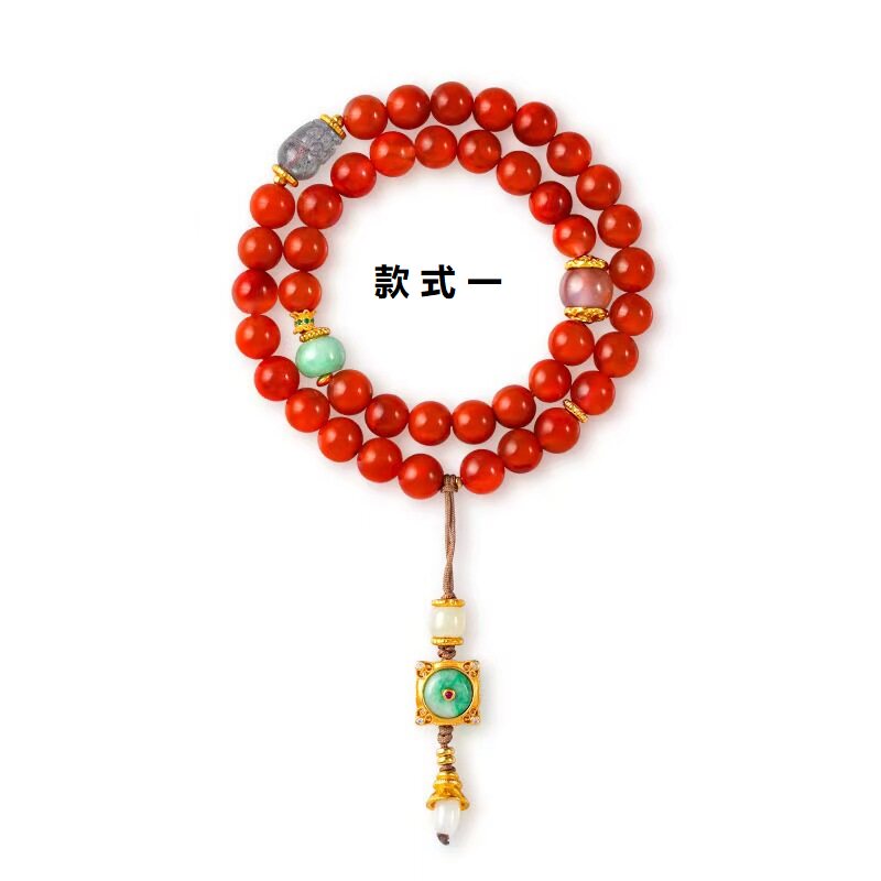 现货天然南红玛瑙手串女转运珠翡翠蜜蜡多圈手链设计感平安扣吊坠