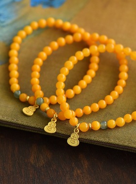 天然俄料鸡油黄蜜蜡单圈手链女款